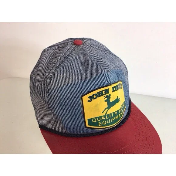 Vintage USA Made Denim John Deere Machinery Patch Trucker Hat Snapback Cap